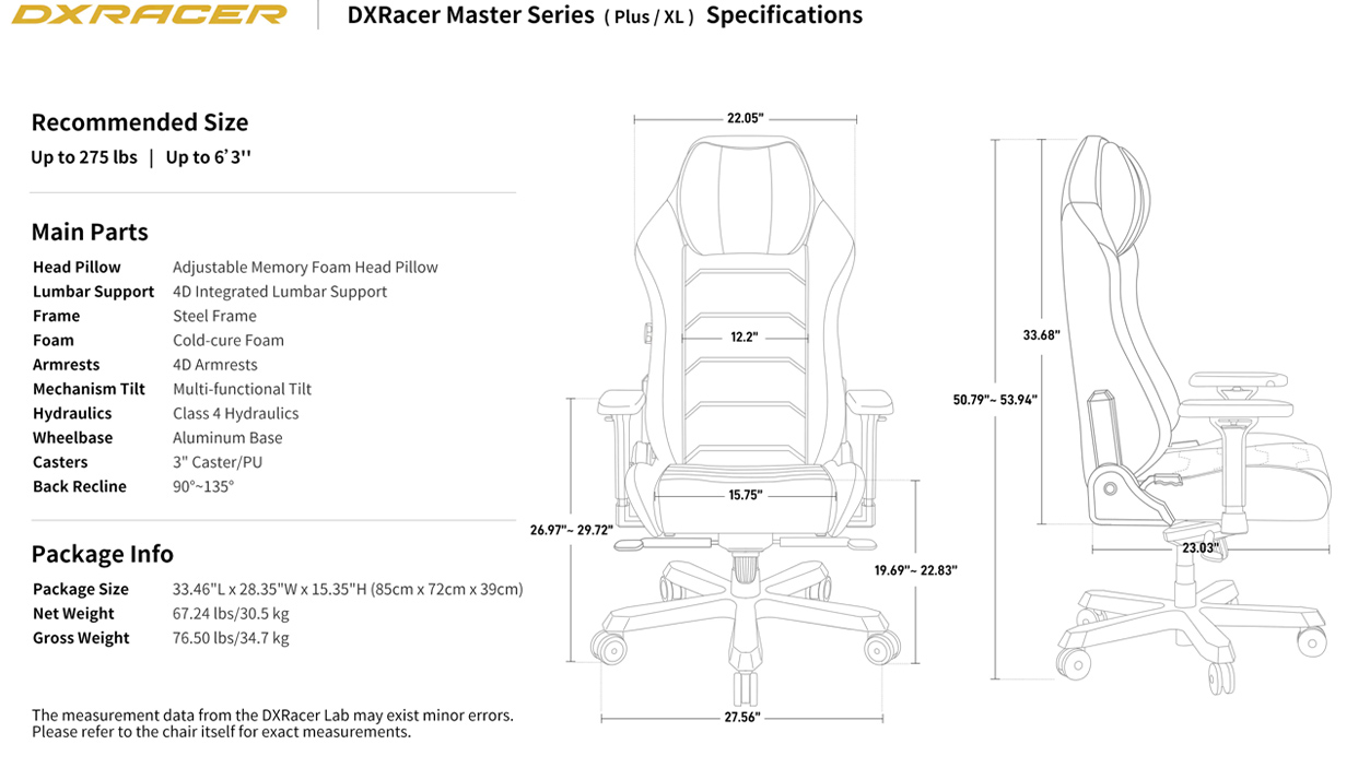 Kích thước ghế DXRACER Master Series