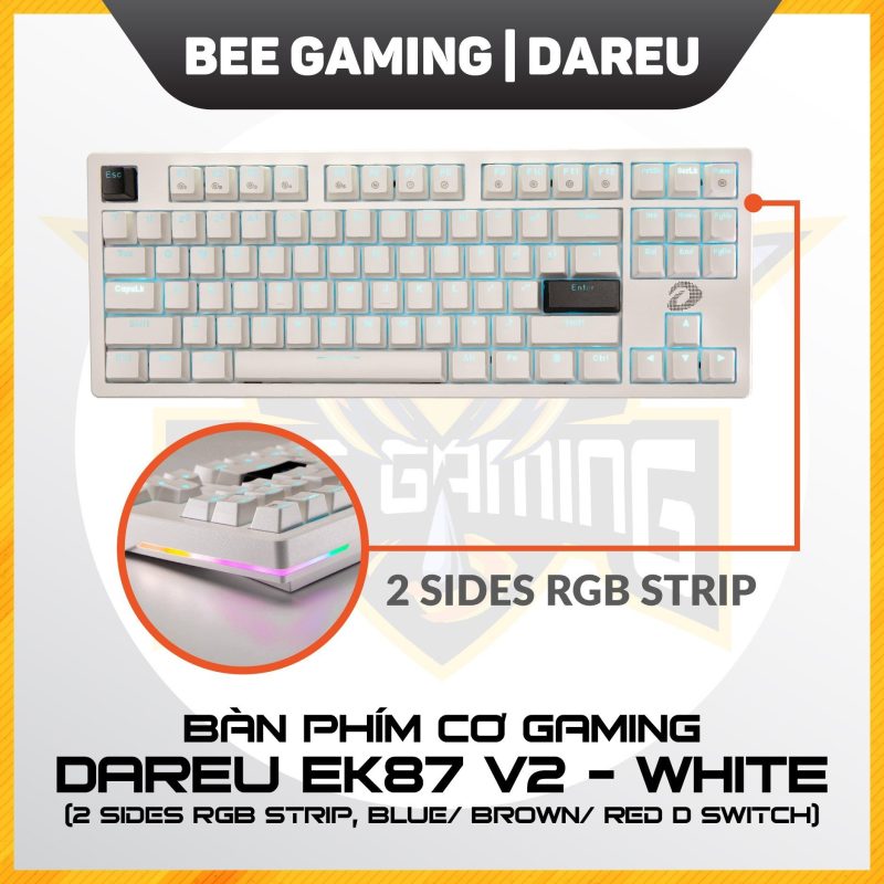 Bàn phím cơ gaming Dareu EK87 V2 màu trắng