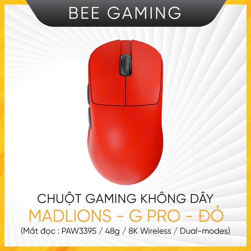 Chuột gaming không dây MADLIONS G PRO màu đỏ siêu nhẹ